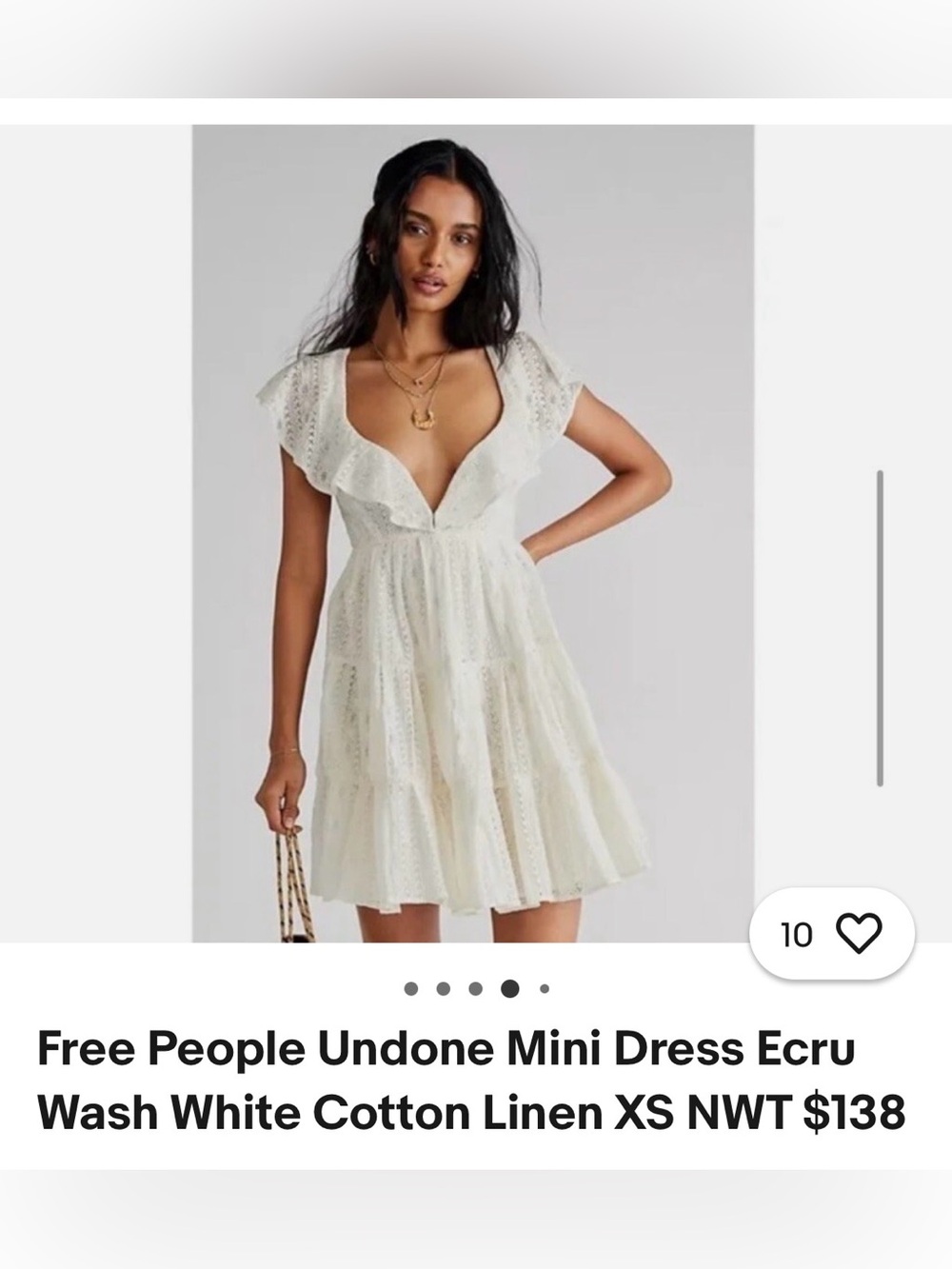Free People Ecru Eyelet V-Neck Mini Dress